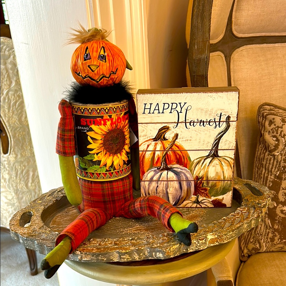 NWT Fall Display with Pumpkin and Harvest Block Sign